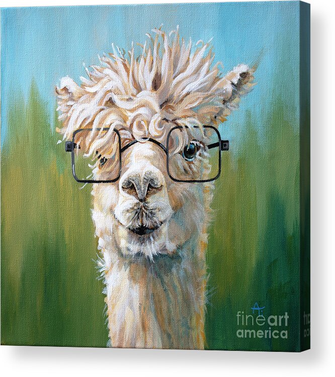Alpaca Acrylic Print featuring the painting Specs Appeal - Alpaca painting by Annie Troe