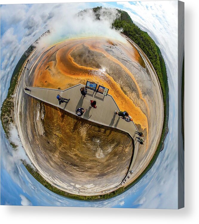 Grand Prismatic Spring Acrylic Print featuring the photograph Spherical Grand Prismatic Spring - Yellowstone National Park - Wyoming by Bruce Friedman