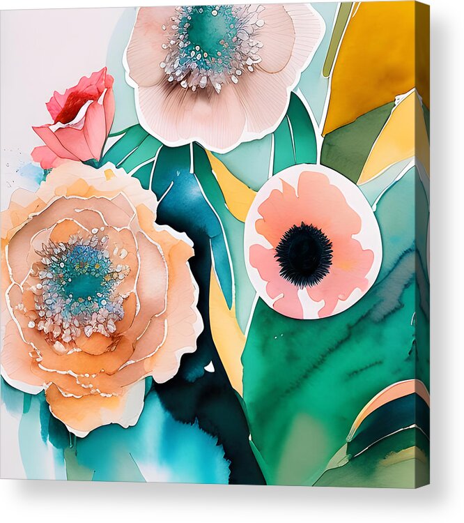 Watercolor Acrylic Print featuring the painting Spring Garden II - watercolor blossoms by Bonnie Bruno