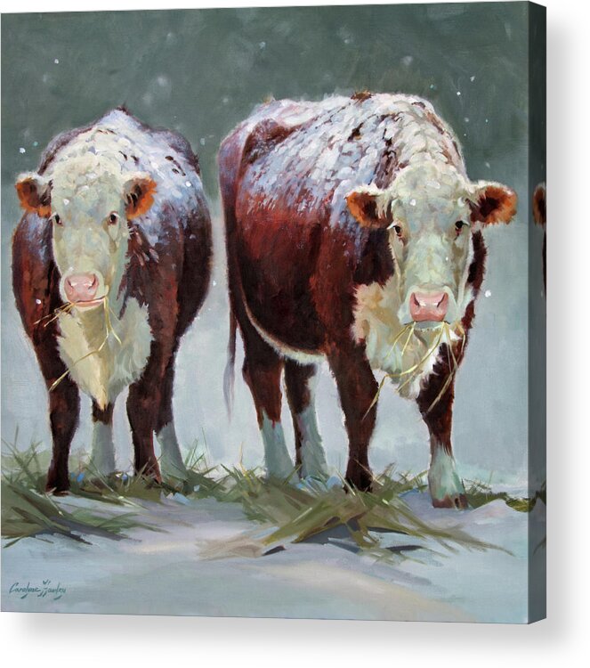 Ranch Animals Acrylic Print featuring the painting Spring Snow by Carolyne Hawley