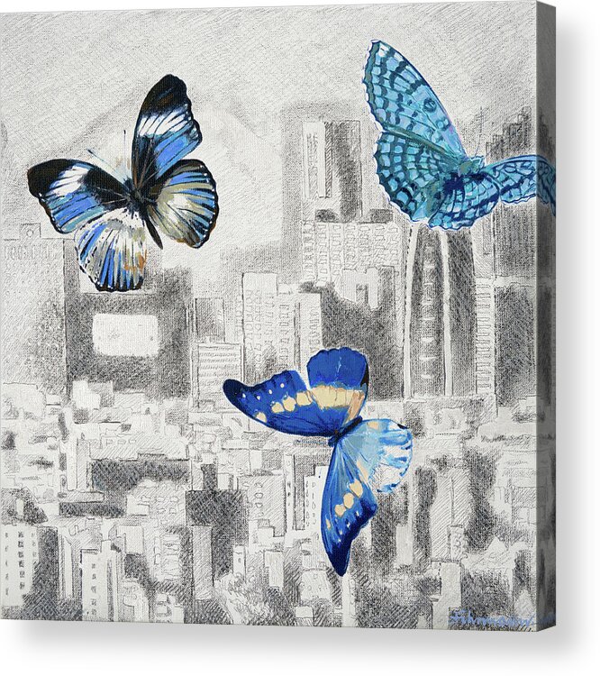 Butterflies Acrylic Print featuring the painting Stadt by Uwe Fehrmann