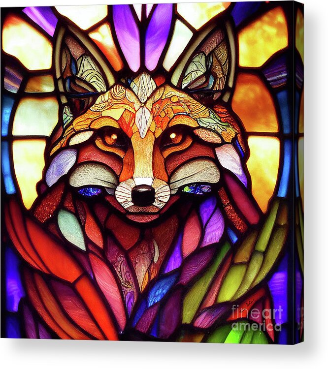 Stained Glass Acrylic Print featuring the digital art Stained Glass Fox by Tina LeCour