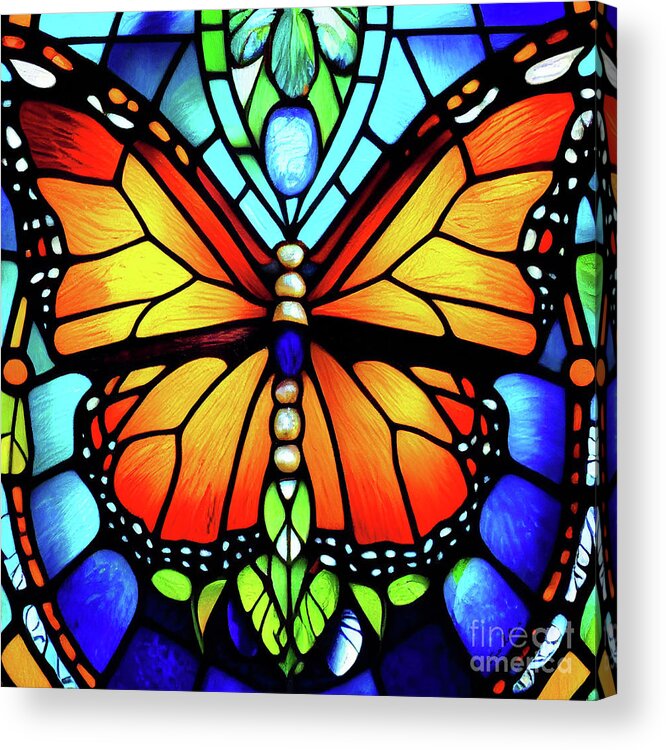 Stained Glass Monarch Acrylic Print featuring the glass art Stained Glass Monarch by Tina LeCour