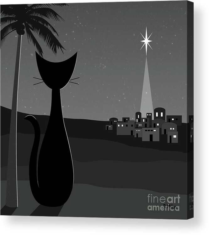 Star Acrylic Print featuring the digital art Star of Bethlehem Grayscale by Donna Mibus