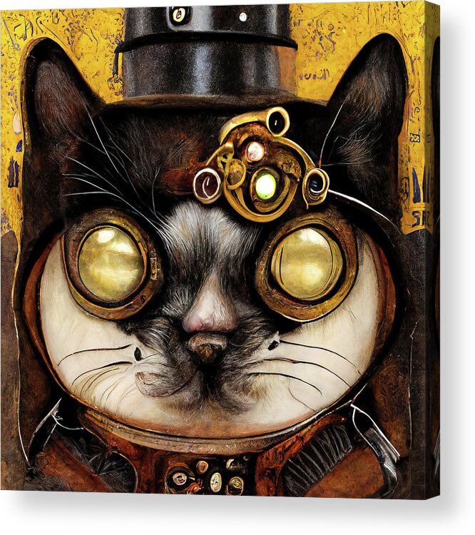 Cat Acrylic Print featuring the digital art Steampunk Animal 13 Victorian Cat Portrait by Matthias Hauser