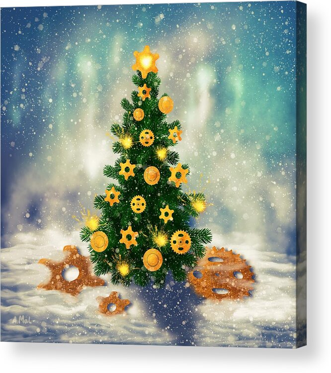 Christmas Acrylic Print featuring the digital art Steampunk Christmas Tree by Anastasiya Malakhova