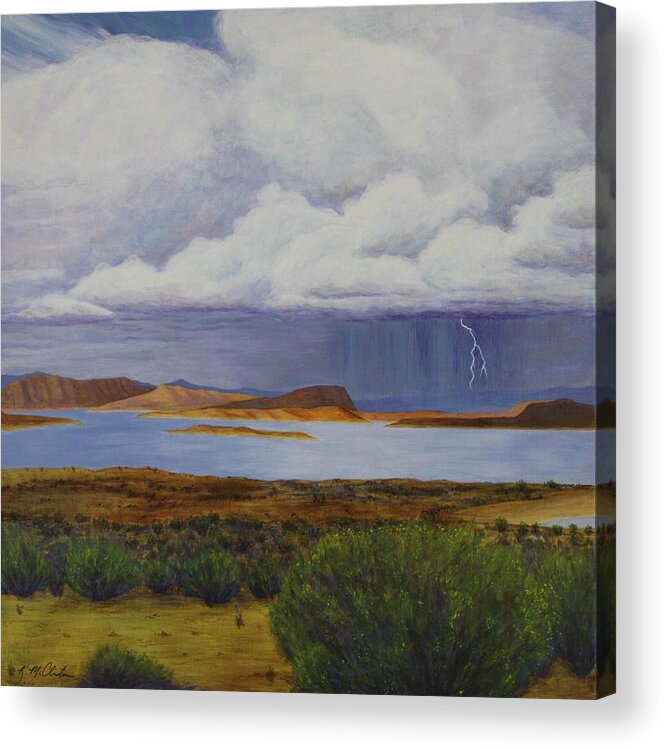 Kim Mcclinton Acrylic Print featuring the painting Storm at Lake Powell- center panel of three by Kim McClinton