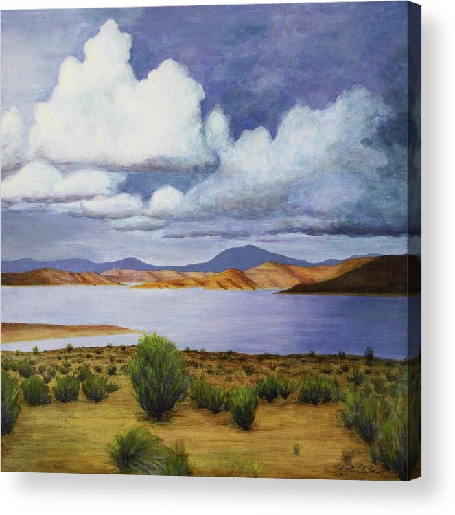 Kim Mcclinton Acrylic Print featuring the painting Storm on Lake Powell - right panel of three by Kim McClinton