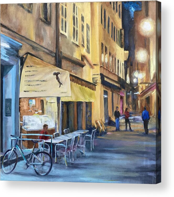 Europe Acrylic Print featuring the painting Stragglers at Closing Time by Connie Schaertl