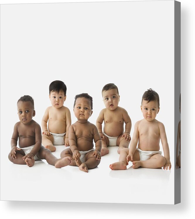 Toddler Acrylic Print featuring the photograph Studio shot of babies in diapers sitting by Jose Luis Pelaez Inc