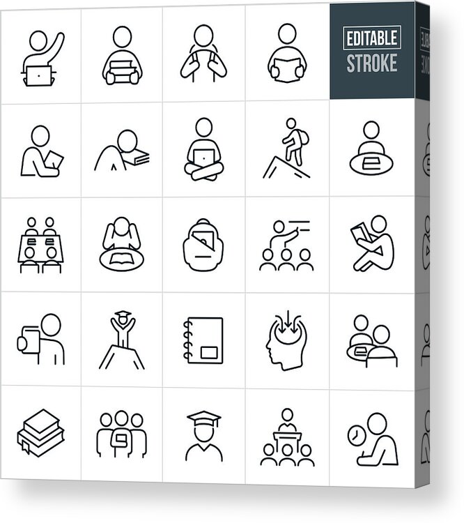 Icon Set Acrylic Print featuring the drawing Study and Learning Thin Line Icons - Editable Stroke by Appleuzr