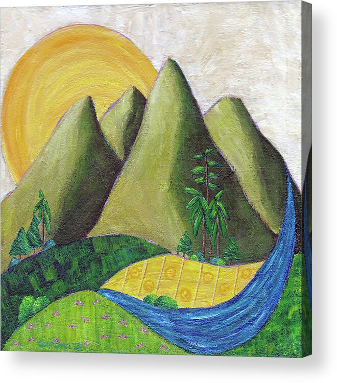 Mountain Acrylic Print featuring the painting Summer Mountains by Winona's Sunshyne
