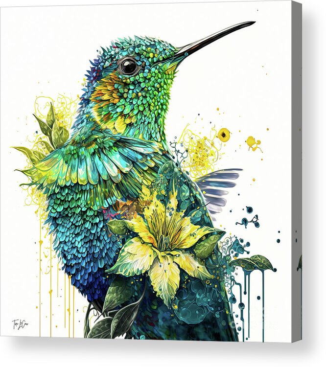 Hummingbird Acrylic Print featuring the painting Sunflower Hummingbird by Tina LeCour