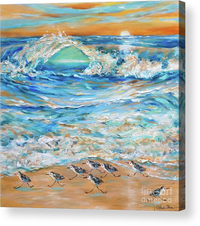 Ocean Acrylic Print featuring the painting Sunrise Peeps by Linda Olsen