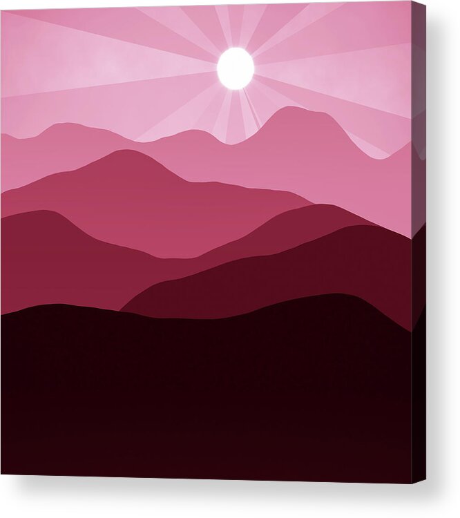 Minimalist Acrylic Print featuring the digital art Sunset and Red Mountain Landscape Abstract Minimalism by Matthias Hauser