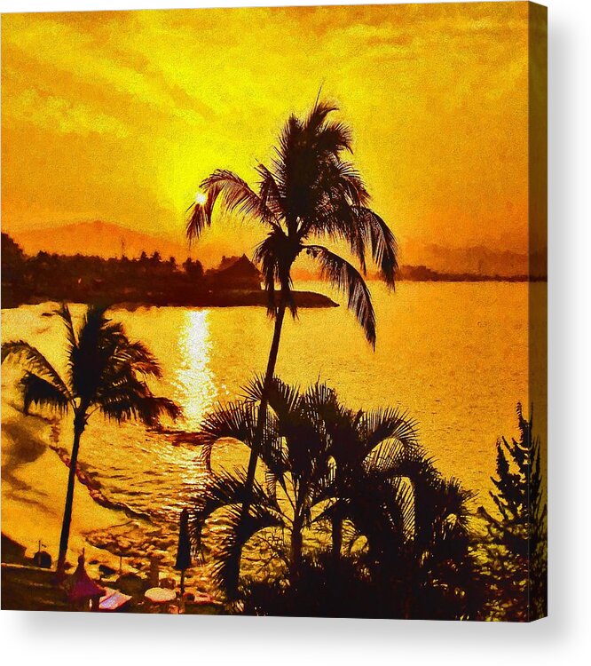 Sunset Acrylic Print featuring the photograph Sunset at Dolphin Cove Inn, Manzanillo, Mexico #2 by Tatiana Travelways