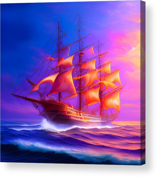 Ghost Ship Acrylic Print featuring the digital art Sunset Ghost Ship by Lisa Pearlman