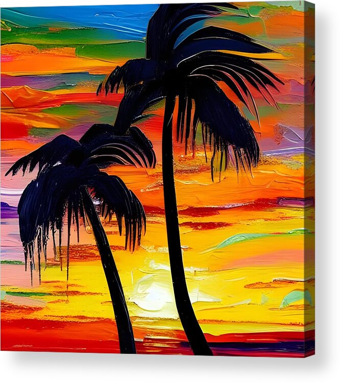 Sunset Acrylic Print featuring the digital art Sunset Palms by Katrina Gunn
