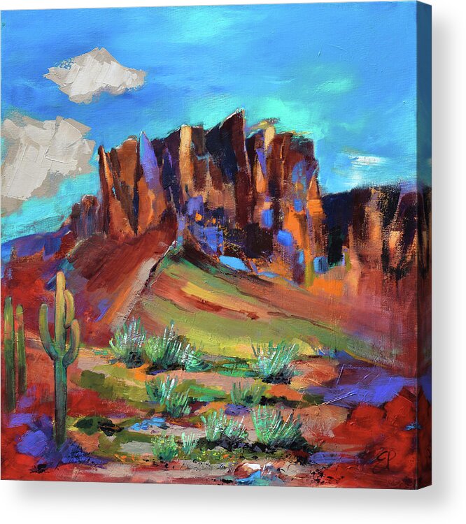 Superstition Mountains Acrylic Print featuring the painting Superstition Mountains - Arizona by Elise Palmigiani