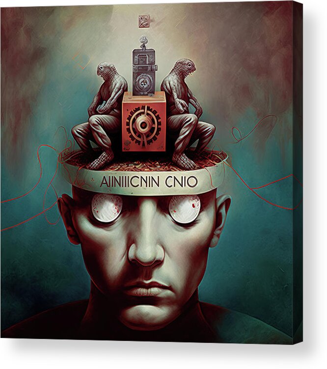 Mind Control Acrylic Print featuring the digital art Surreal Art 14 Mind Control Man Portrait by Matthias Hauser