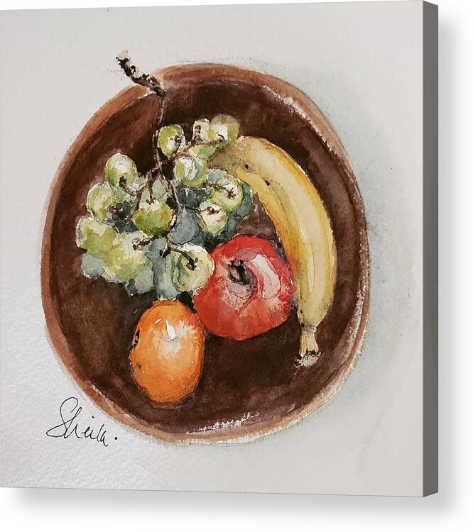 Still Life Acrylic Print featuring the painting Sustenance in a Wooden Bowl by Sheila Romard