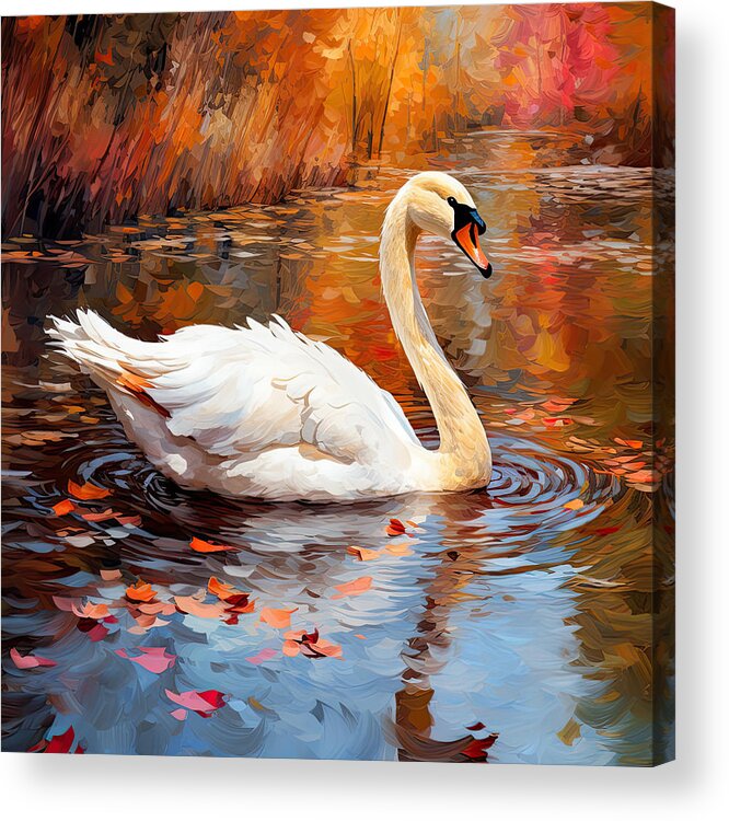 Autumn Swan Acrylic Print featuring the digital art Swim and Grace by Lourry Legarde