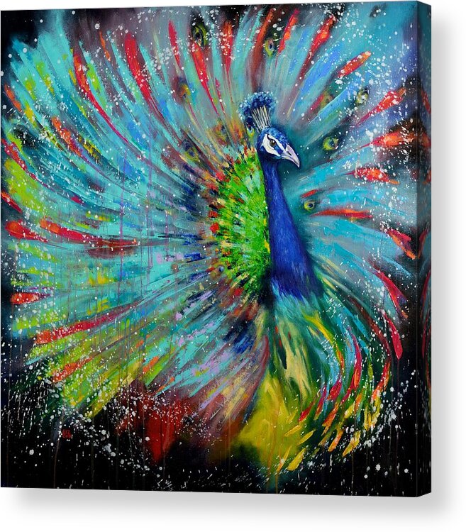 Peacock Acrylic Print featuring the painting Swish by Elizabeth Cox