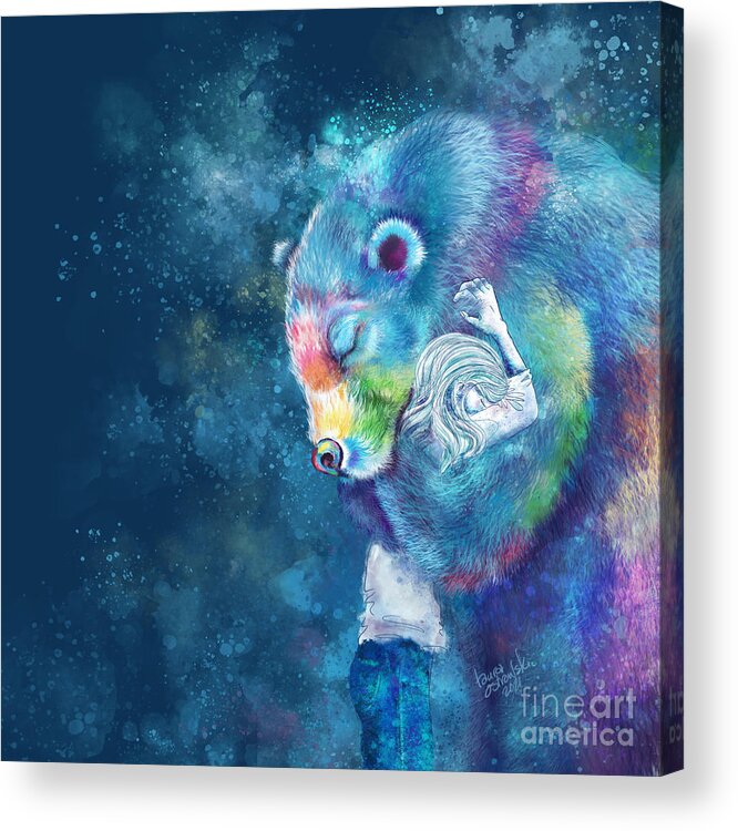 Bear Acrylic Print featuring the digital art Sympathy Bear Hug - Blue by Laura Ostrowski