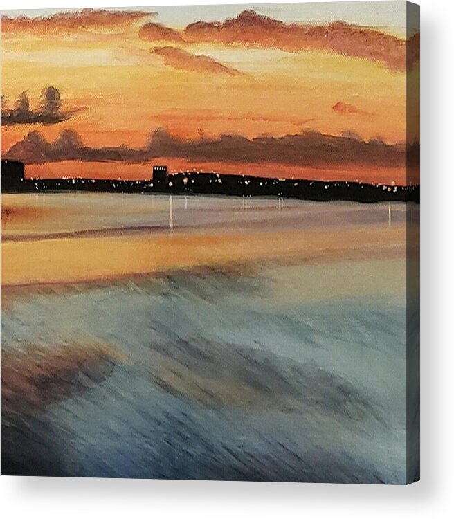 Water Acrylic Print featuring the painting Tampa Bay Seascape- texture 5 by Alexis King-Glandon