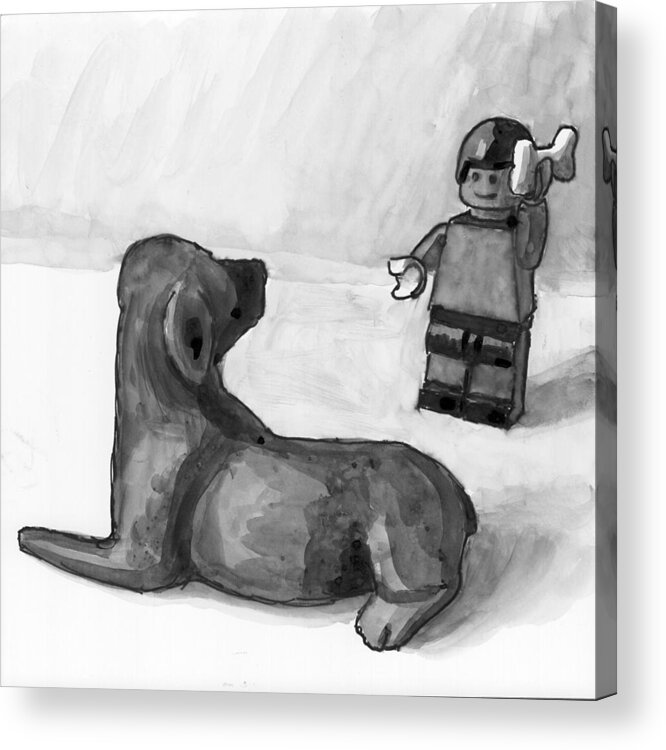 India Ink Acrylic Print featuring the painting Teach an old dog new tricks by Tim Murphy
