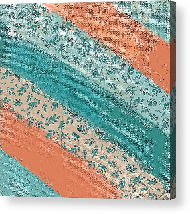 Pattern Acrylic Print featuring the digital art Teal and Peach Diagonal by Bonnie Bruno