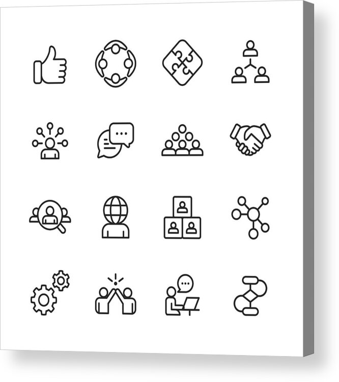New Hire Acrylic Print featuring the drawing Teamwork Line Icons. Editable Stroke. Pixel Perfect. For Mobile and Web. Contains such icons as Like Button, Cooperation, Handshake, Human Resources, Text Messaging. by Rambo182