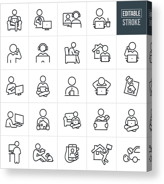 Freelance Work Acrylic Print featuring the drawing Telecommuting Thin Line Icons - Editable Stroke by Appleuzr