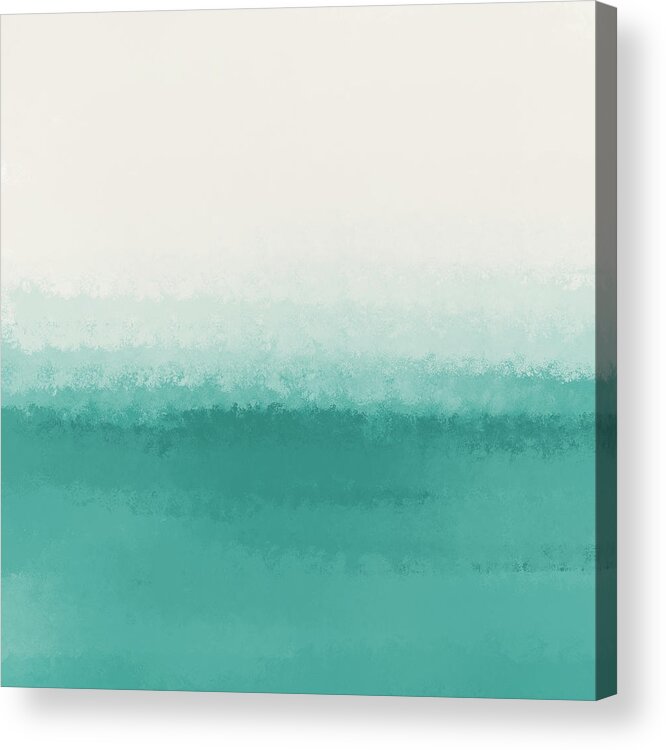 The Call Of The Ocean Acrylic Print featuring the digital art The Call of the Ocean 3 - Minimal Contemporary Abstract - White, Blue, Cyan by Studio Grafiikka