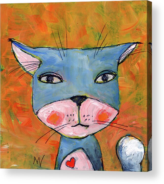 Valentine Acrylic Print featuring the mixed media The Cat's Meow by AnneMarie Welsh