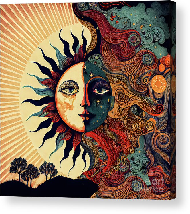 Moon Acrylic Print featuring the painting The Moon Says to the Sun by Mindy Sommers
