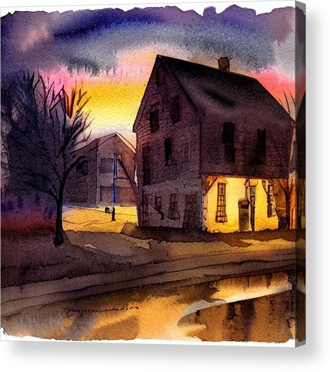 Waterloo Village Acrylic Print featuring the painting The Old Tavern at Waterloo Village, Morris Canal by Christopher Lotito