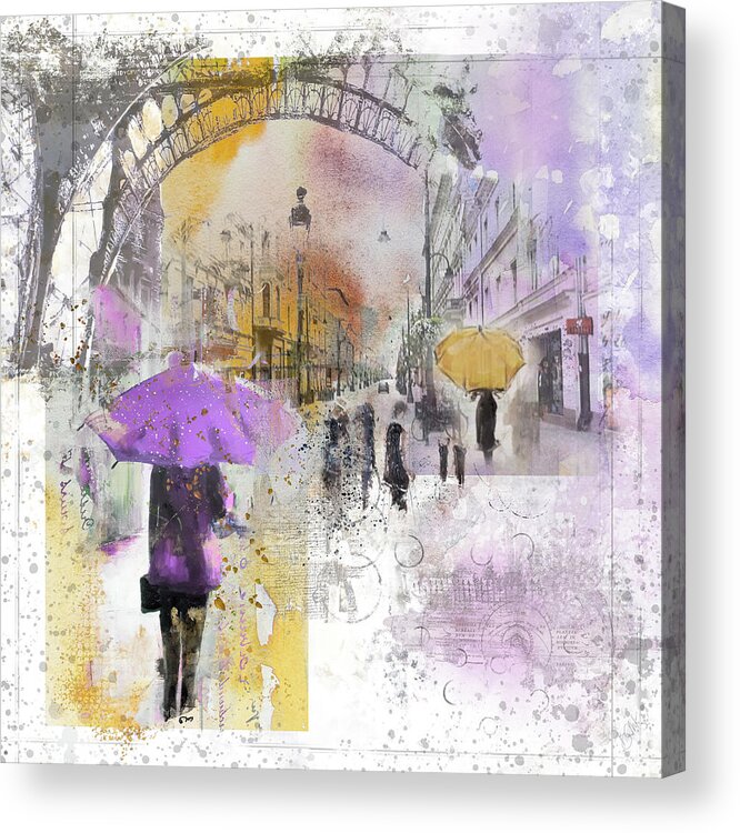 Sketch Acrylic Print featuring the digital art The Purple Umbrella by Barbara Mierau-Klein