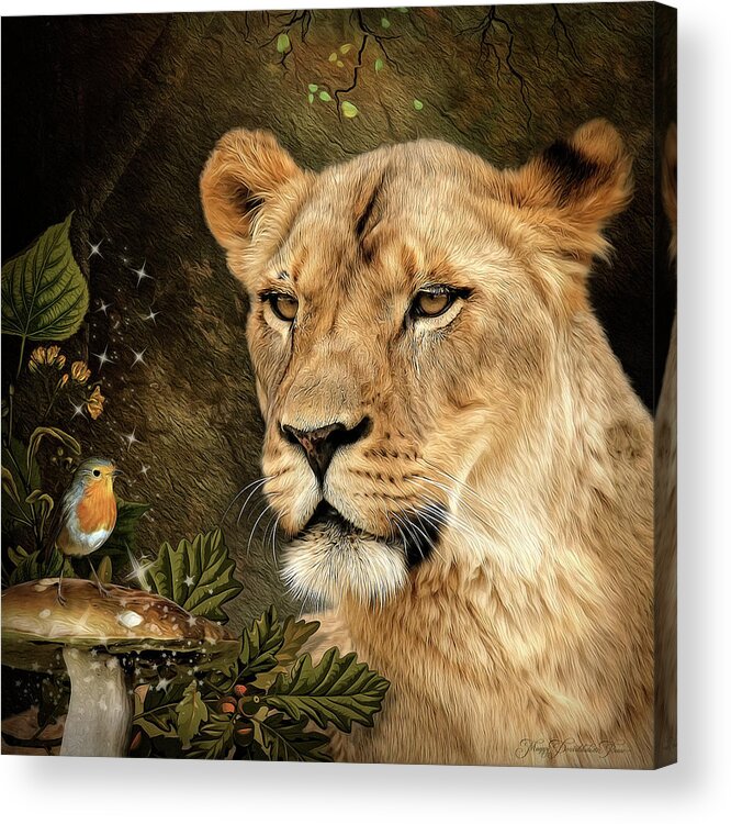 Lioness Acrylic Print featuring the digital art The Queen by Maggy Pease