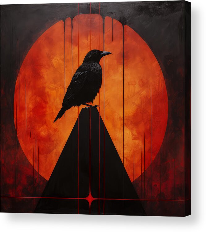 Edgar Allan Poe Acrylic Print featuring the painting The Raven's Triangle by Lourry Legarde