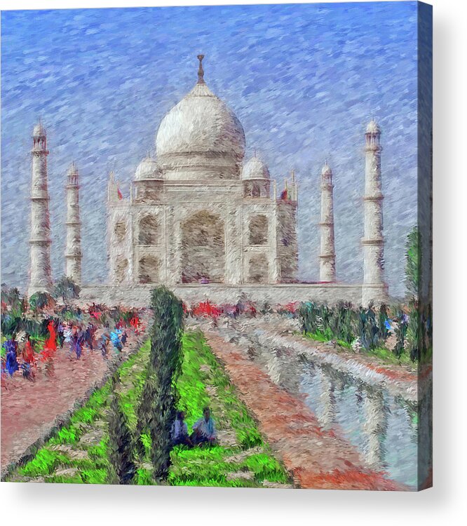 Taj Mahal Acrylic Print featuring the digital art The Taj Mahal - Impressionist Style by Digital Photographic Arts