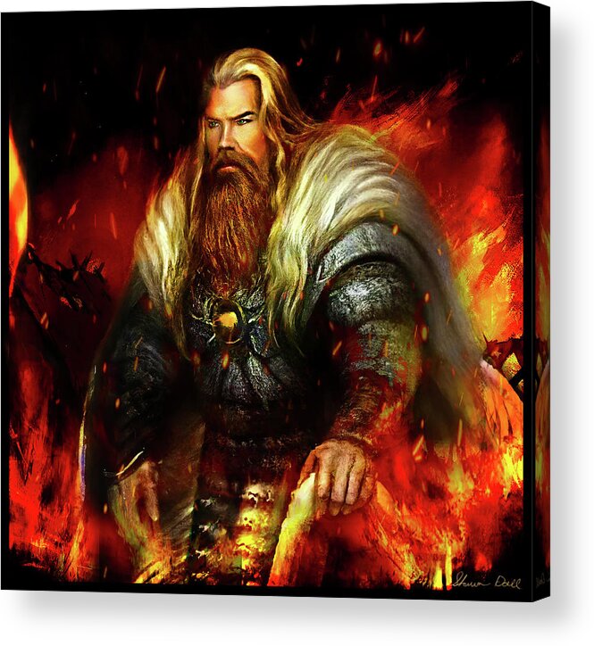 Norse Acrylic Print featuring the mixed media The Viking Chieftain - His Home Ablaze by Shawn Dall