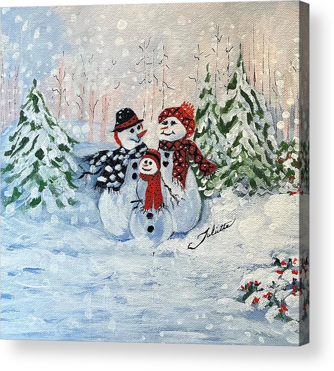 Snowman Acrylic Print featuring the painting There's Snow Place Like Home by Juliette Becker