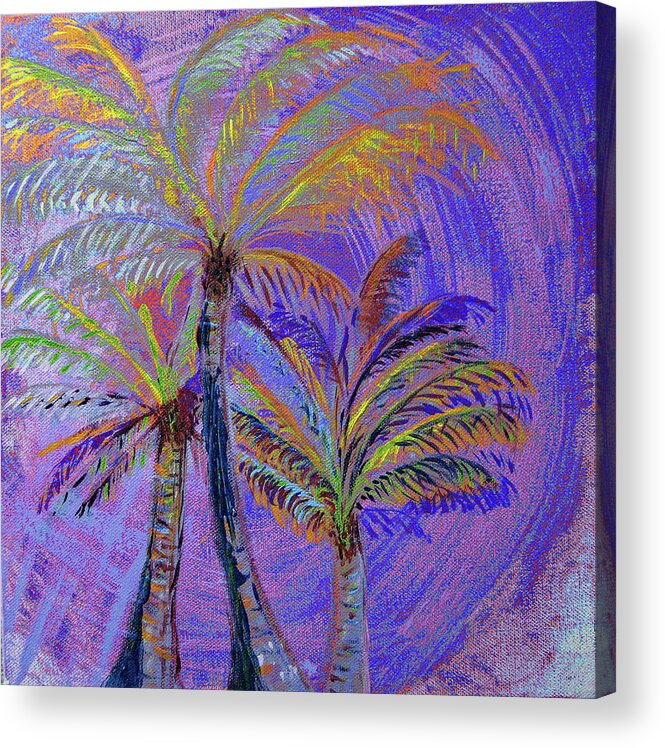 Palm Tree Acrylic Print featuring the painting Three Palms in Blue by Corinne Carroll