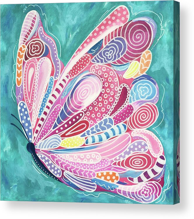 Butterfly Acrylic Print featuring the painting Tickled Pink by Beth Ann Scott