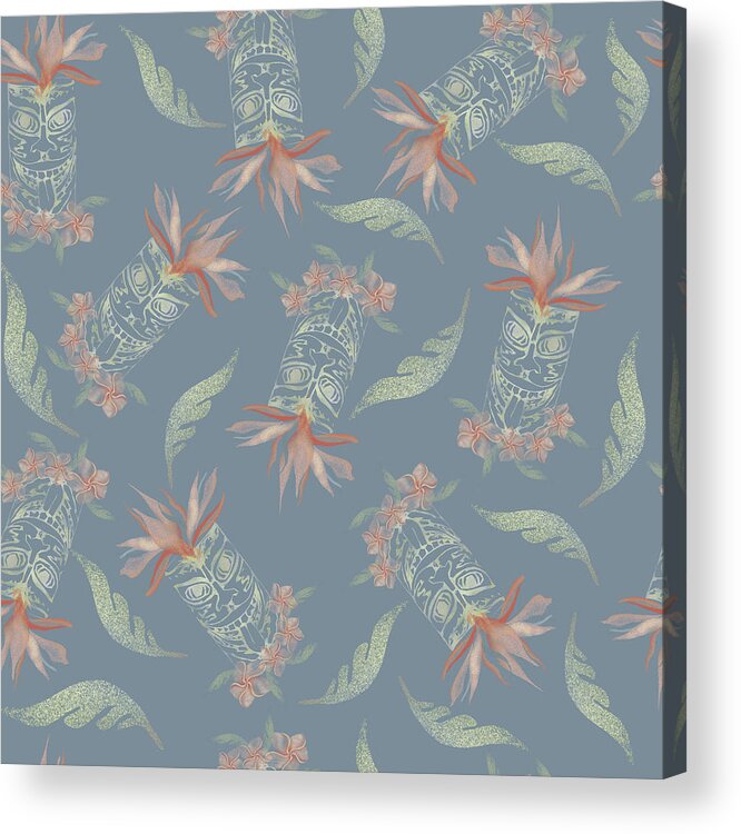 Tiki Acrylic Print featuring the digital art Tiki Floral Pattern by Sand And Chi