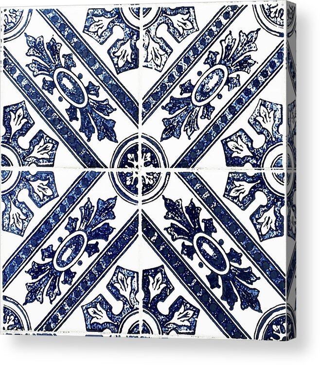 Blue Tiles Acrylic Print featuring the digital art Tiles Mosaic Design Azulejo Portuguese Decorative Art IV by Irina Sztukowski