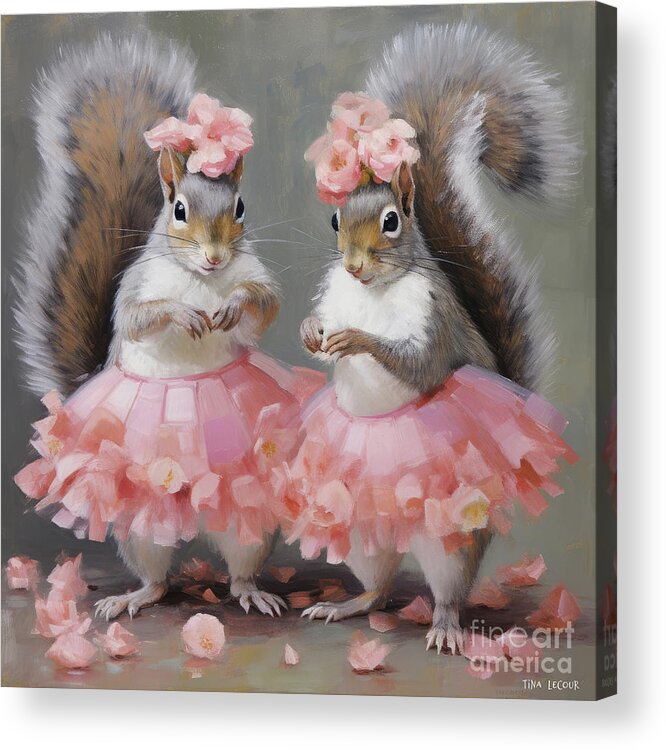Squirrels Acrylic Print featuring the painting Tiny Dancers by Tina LeCour
