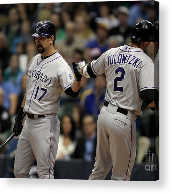 People Acrylic Print featuring the photograph Todd Helton and Troy Tulowitzki by Mike Mcginnis