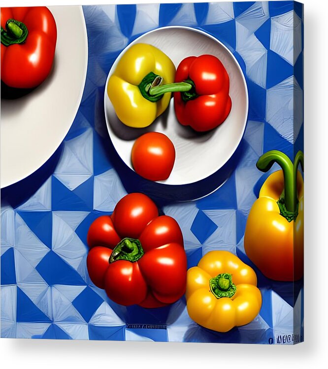 Fruit Acrylic Print featuring the digital art Tomatoes and Peppers by Katrina Gunn